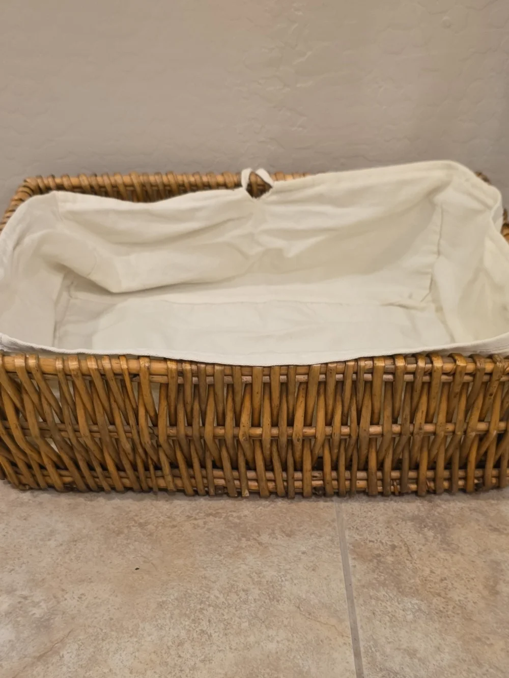 Rectangular Woven Rattan Storage Basket With Fabric Liner And Handles